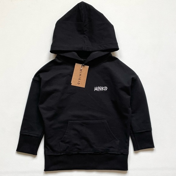 NWT Minikid Hooded Pullover Sweatshirt in Black 5-6 - Picture 4 of 13
